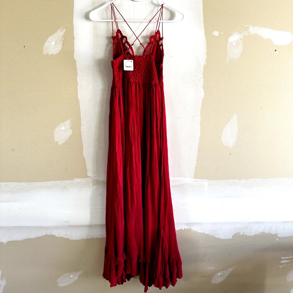 Free People Intimately One Adella Slip Maxi Dress in Bright Red Flowy S NWT - Picture 7 of 7